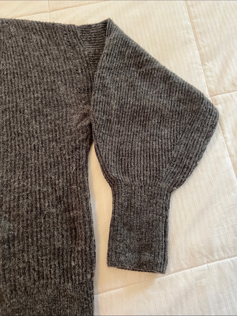 Quince Charcoal Ribbed alpaca bell sleeved Cardigan - Picture 4 of 5
